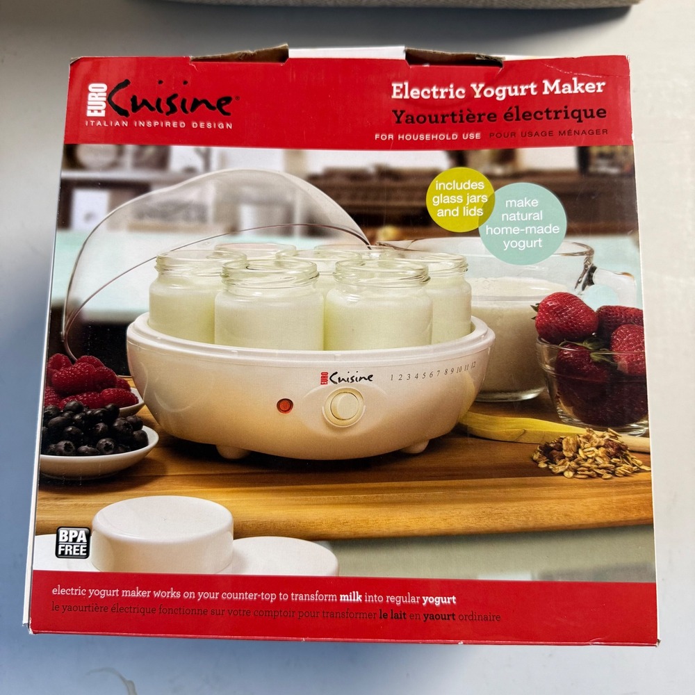 Euro Cuisine YM80 Electric Yogurt Maker White with 7 6oz Glass Jars and Lids